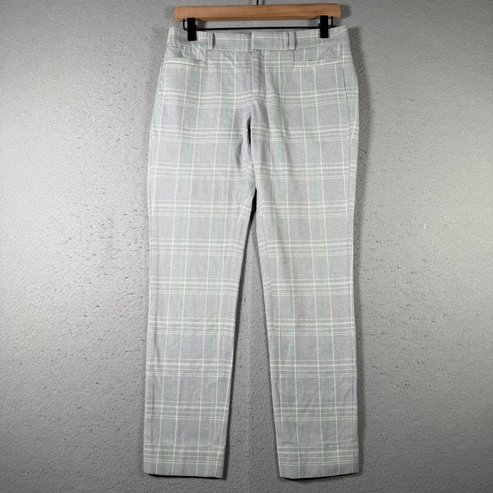 Banana Republic Sloan Plaid‎ Dress Pants Womens 2 Grey Green Slim Stretch 583869